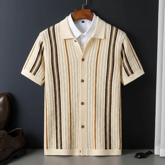 Men's Knit Polo Shirt Stripe Pattern