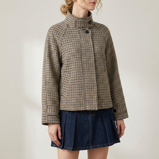 Women's Check Turtleneck Wool Coat