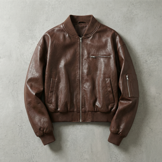 Women's Faux Leather Cropped Bomber Jacket