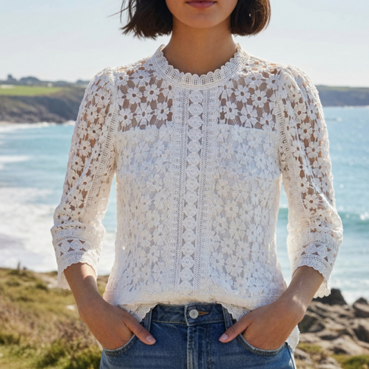 Women's Lace Blouse Puff Sleeves