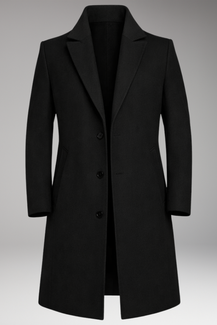 Men's Notched Lapel Long Coat Seam Pockets