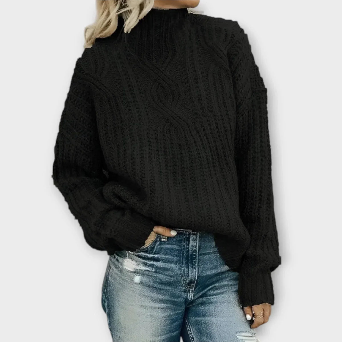 Women's Cable-Knit Sweater Mock Neck Warm