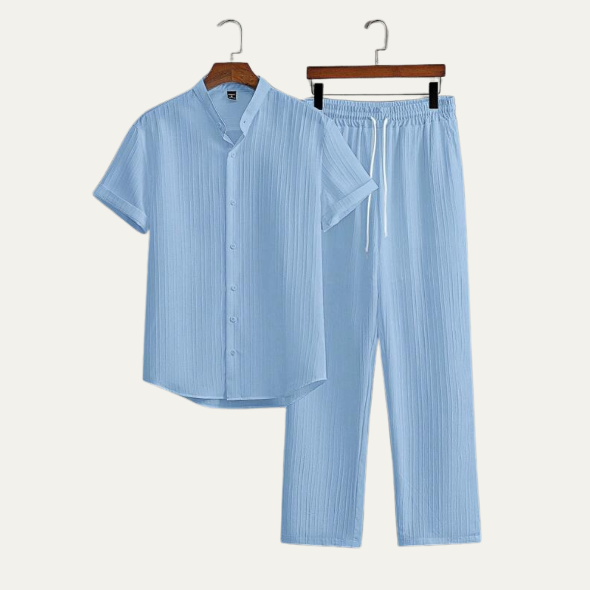 Men's Linen Summer Shirt Pants Set Soft Beige