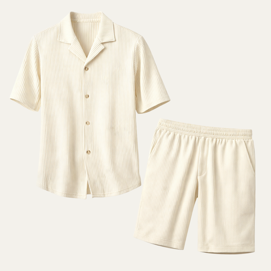 Men's Corduroy Shirt And Shorts Set