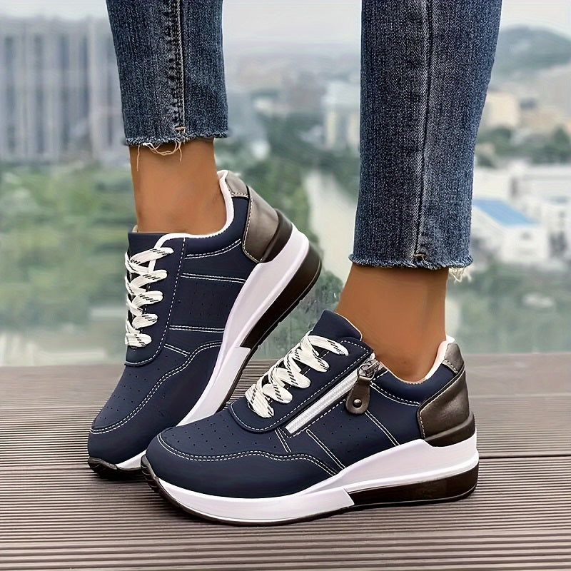 Women's Casual Lace-Up Sneakers Side Zipper