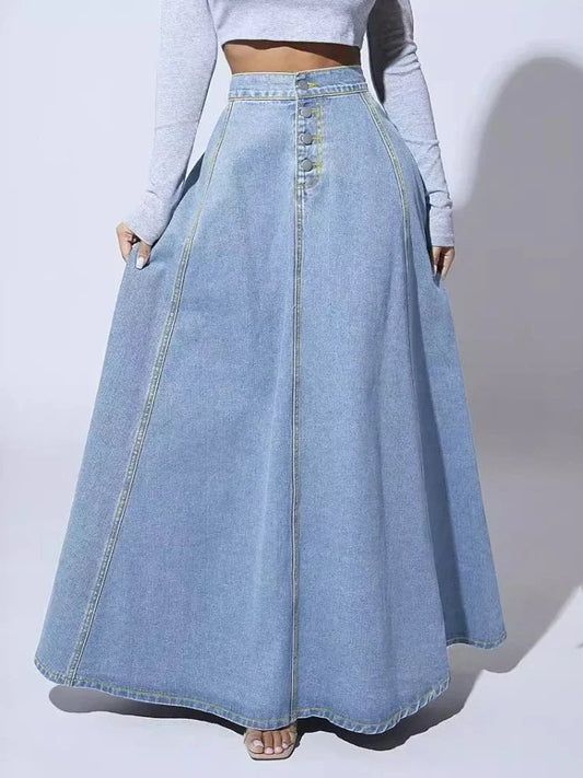 Women's Denim A-Line Skirt Button Closure
