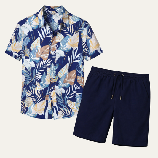 Men's Tropical Shirt And Shorts Set Casual Cotton
