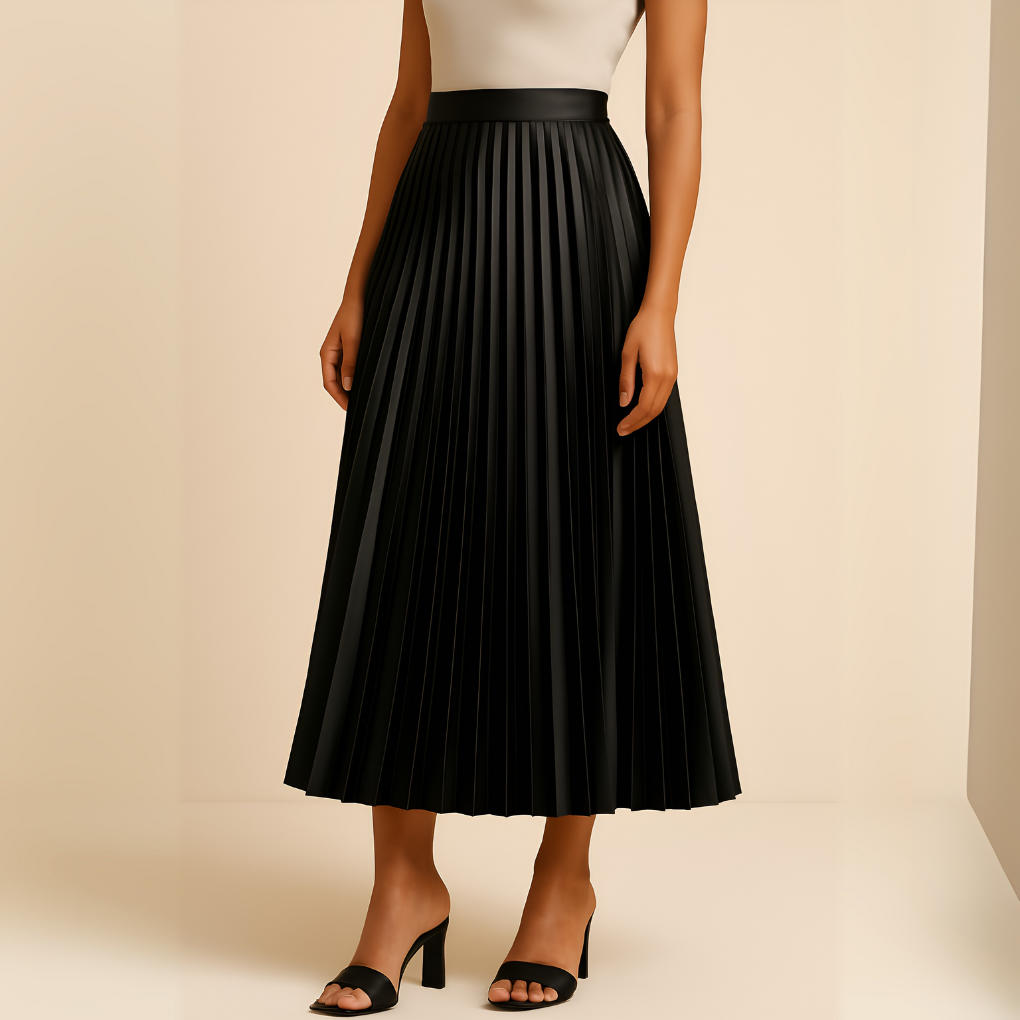 Women's High-Waist Satin Pleated Skirt