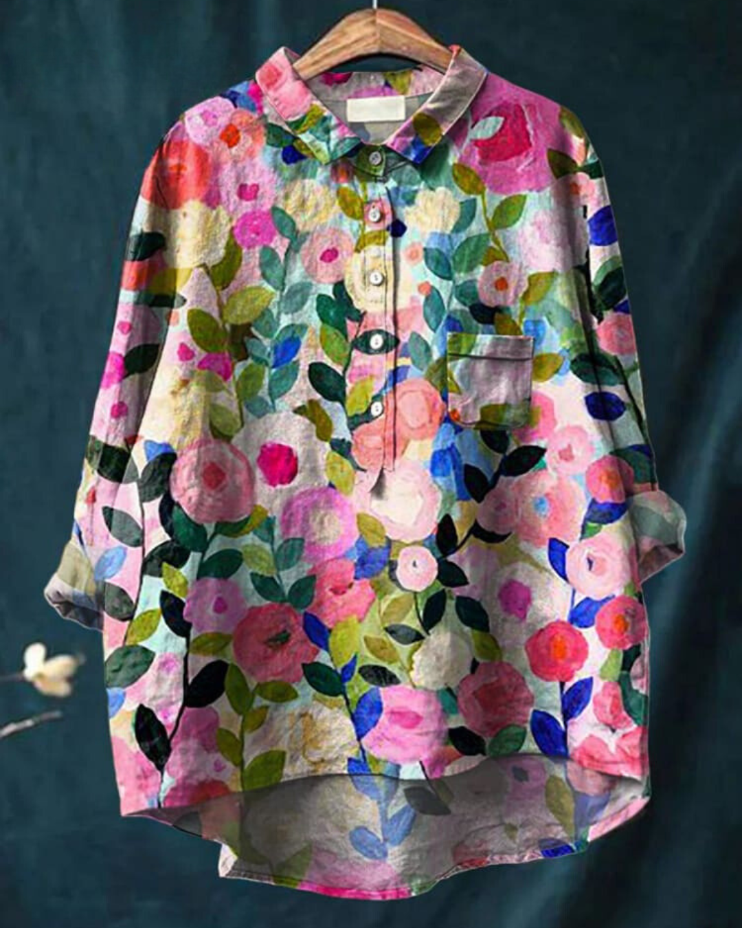Women's Button-Front Floral Print Blouse