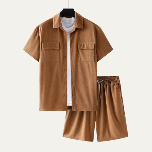 Men's Corduroy Summer Shirt And Shorts Set