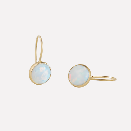Women's White Opal Drop Earrings Gold Tone