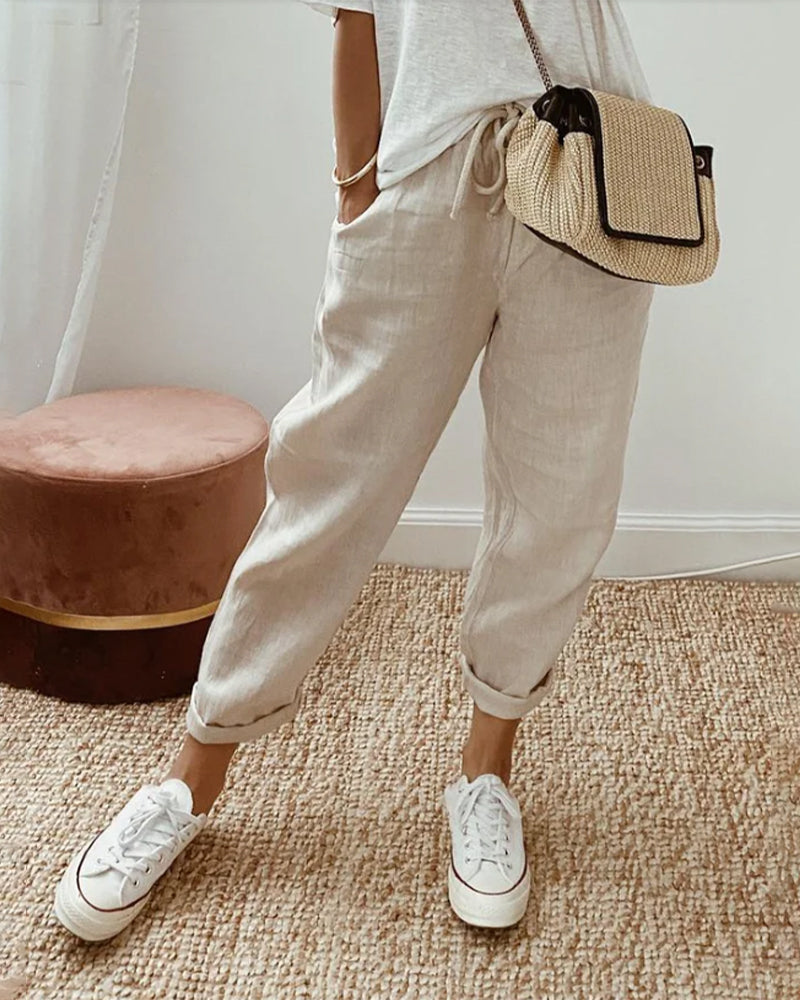 Linen Sweatpants Moisture Wicking Beige