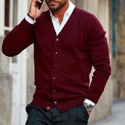 Men's V Neck Button Front Cardigan