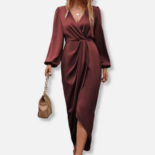 Women's Satin Midi Dress Asymmetric Hemline