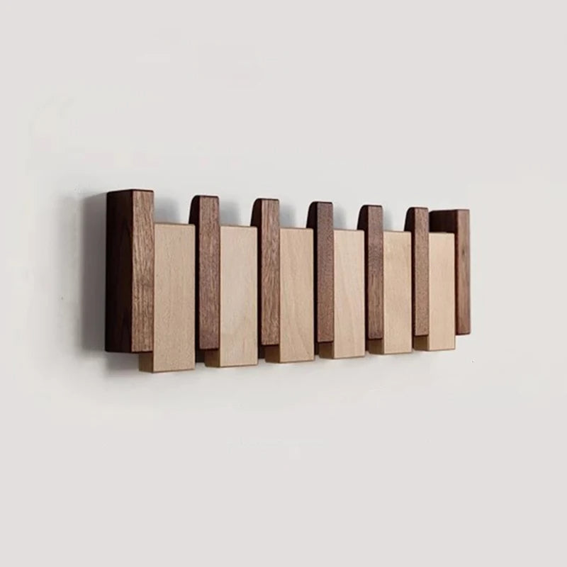 Wooden Wall Coat Rack With Folding Hooks