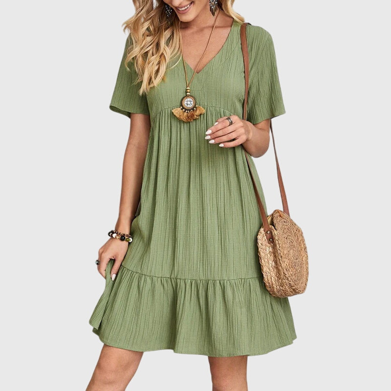 Spring V-Neck Tiered Midi Dress For Women