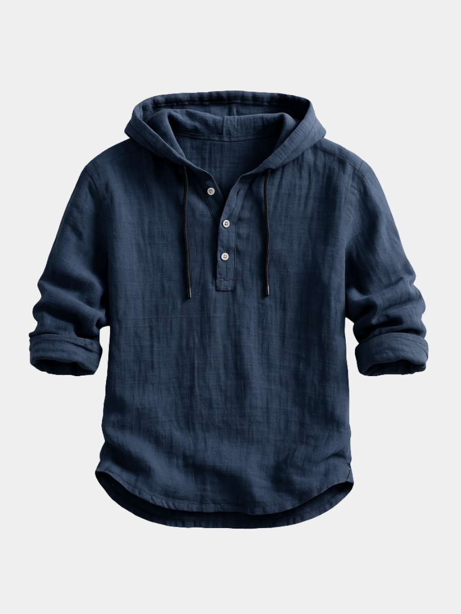 Men's Pullover Hoodie Button Neck