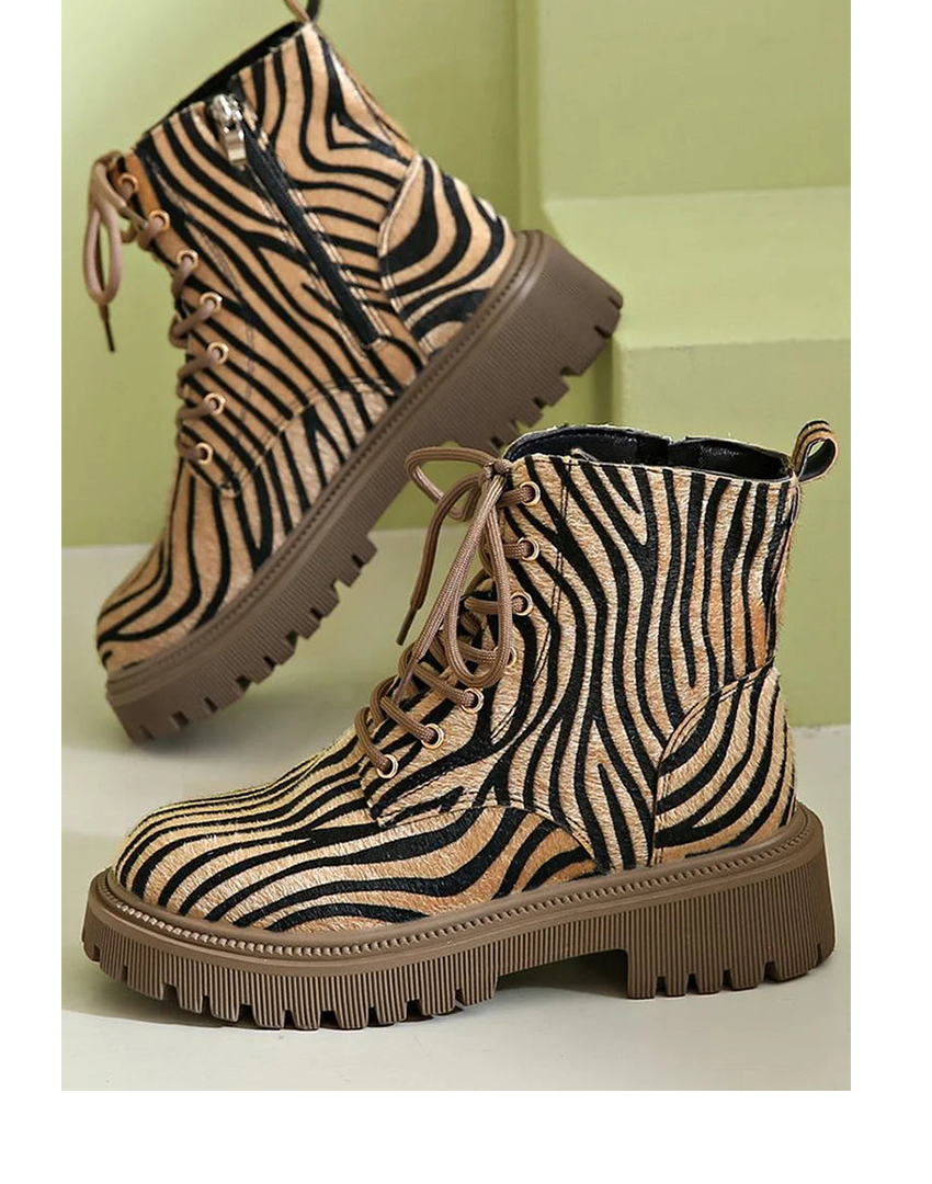 Women's Animal Print Platform Boots Lace Up Style