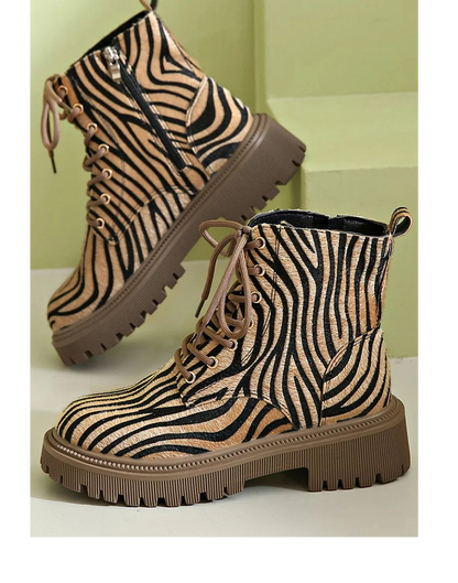 Women's Animal Print Platform Boots Lace Up Style