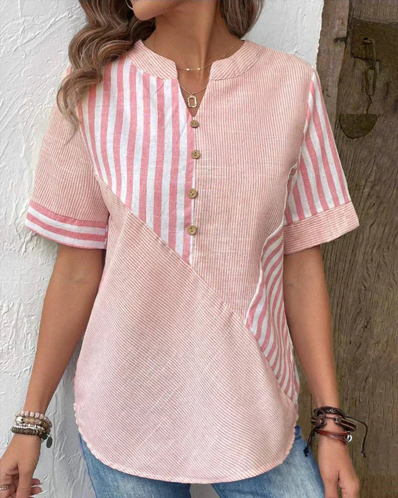 Women's Stripe Button Front Blouse