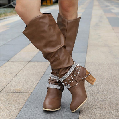 Women's Knee-High Slouchy Block Boots