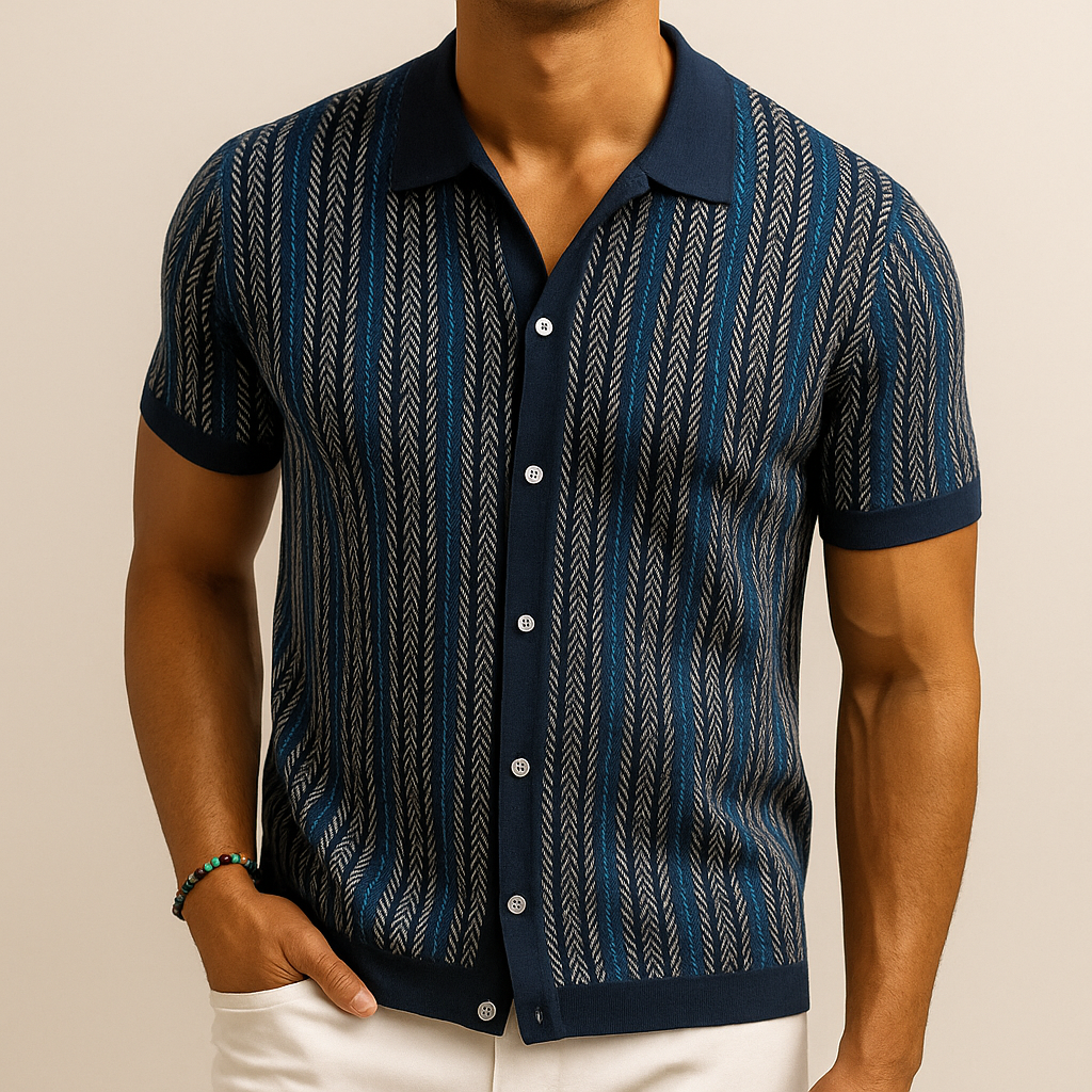 Men's Short Sleeve Button Down Shirt Stripe Pattern
