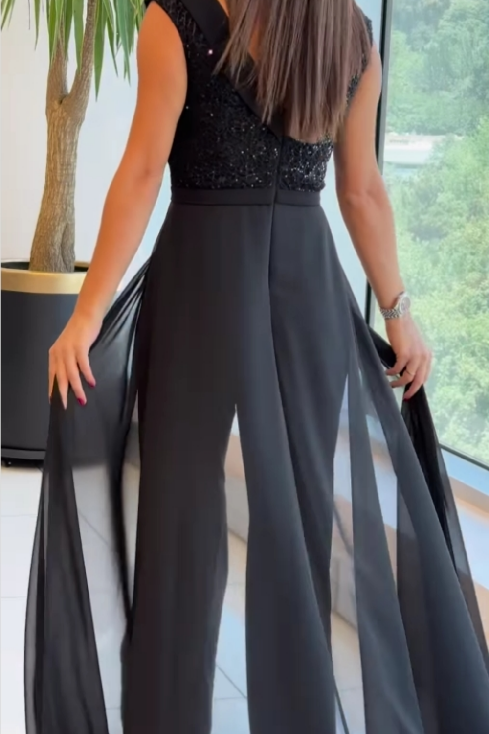 Women's Wide Leg Jumpsuit Skirt Overlay Pants