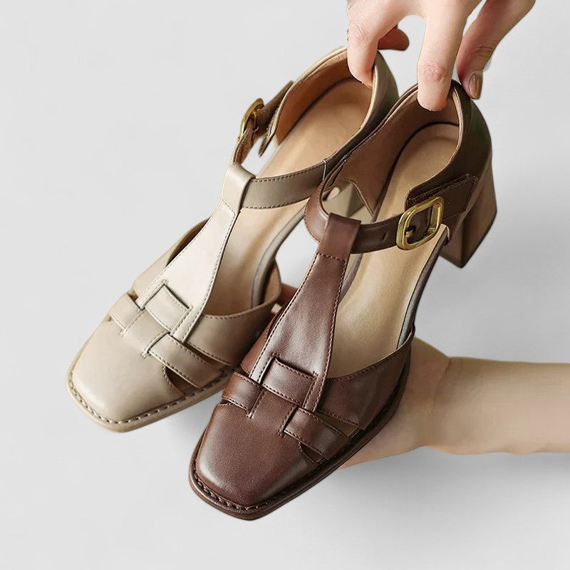 Women's T-Strap Square Toe Heels