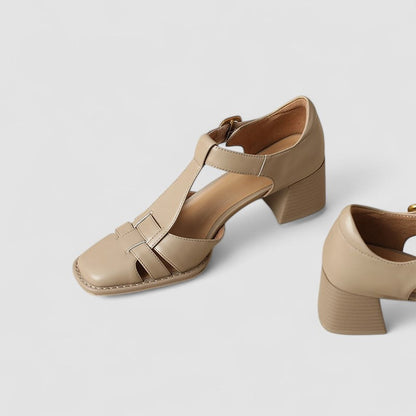 Women's T-Strap Square Toe Heels