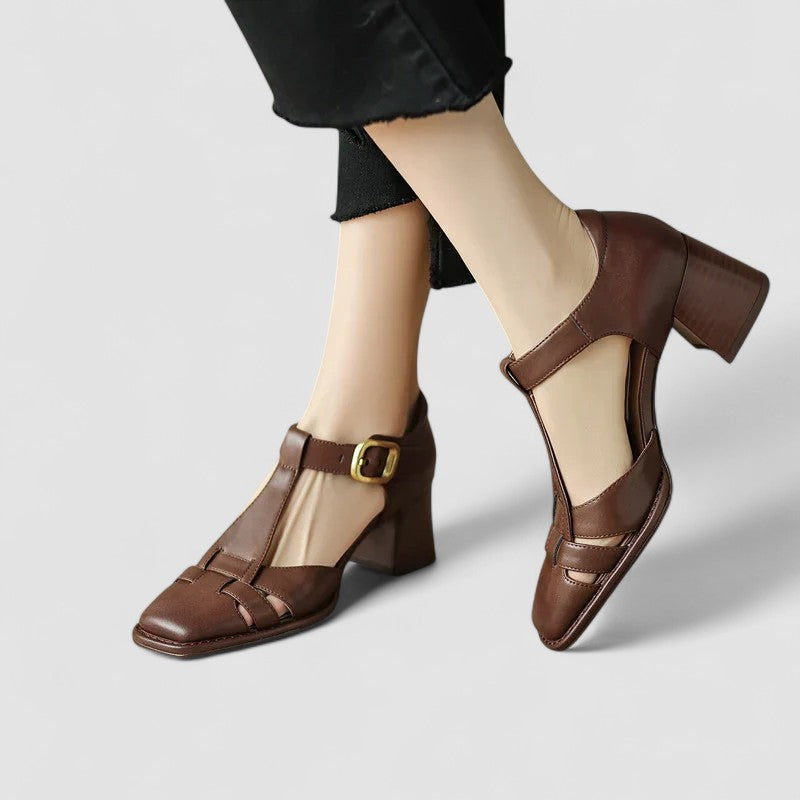 Women's T-Strap Square Toe Heels