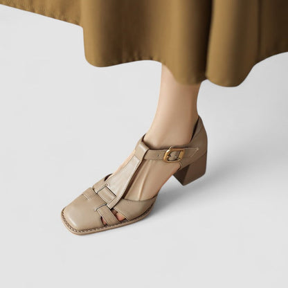 Women's T-Strap Square Toe Heels
