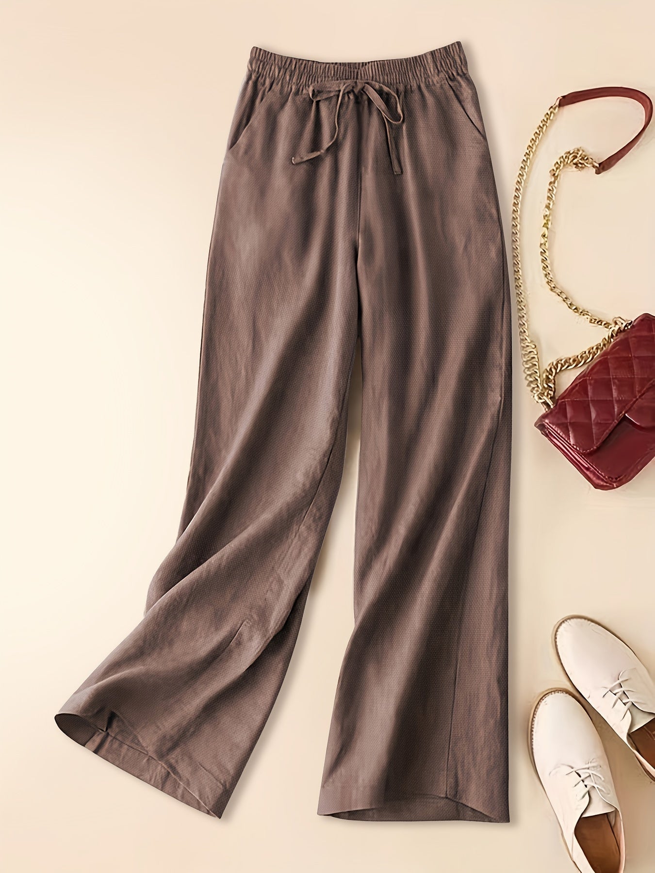 Women's Linen Blend Wide Leg Trousers Lightweight