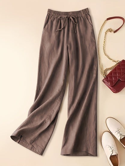Women's Linen Blend Wide Leg Trousers Lightweight