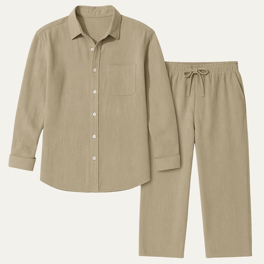 Men's Linen Shirt And Trousers Set Beige