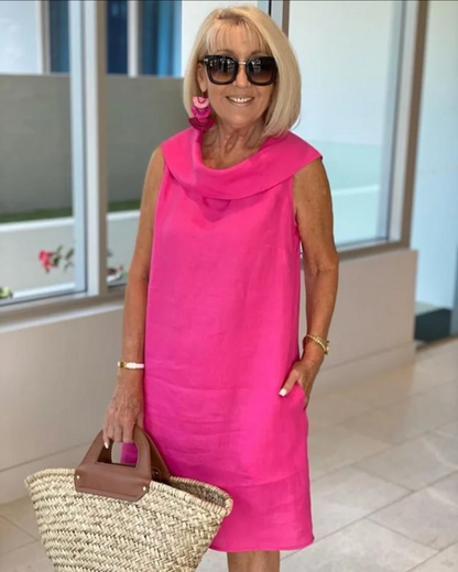 Women's Sleeveless Mini Dress Cowl Neck Straight Hemline