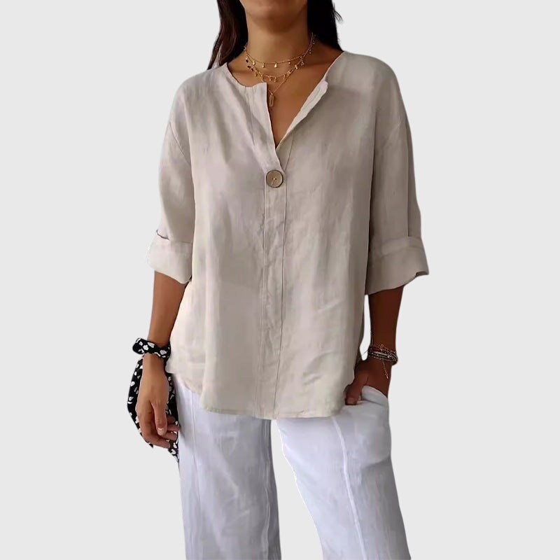 Relaxed Button Front Blouse