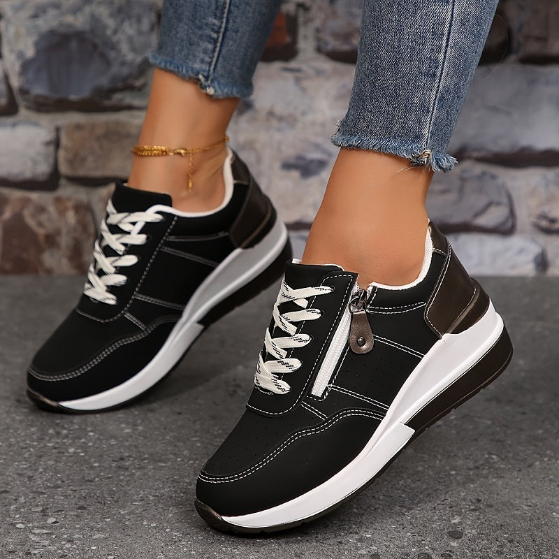 Women's Casual Lace-Up Sneakers Side Zipper