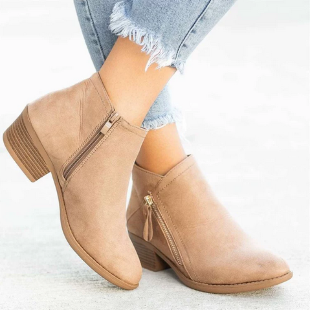 Women's Side Zip Block Heel Ankle Comfort  Boots
