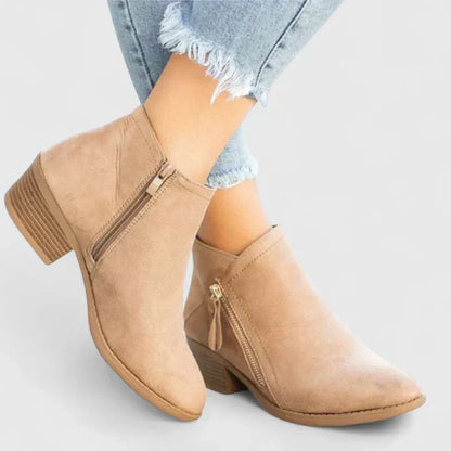 Women's Side Zip Block Heel Ankle Comfort  Boots
