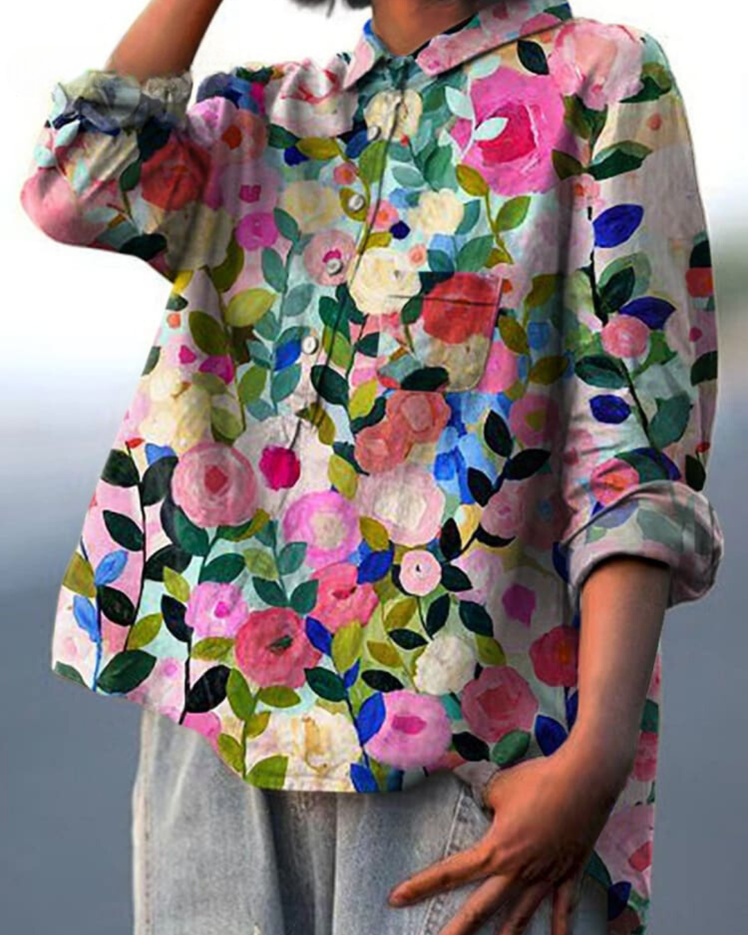 Women's Button-Front Floral Print Blouse