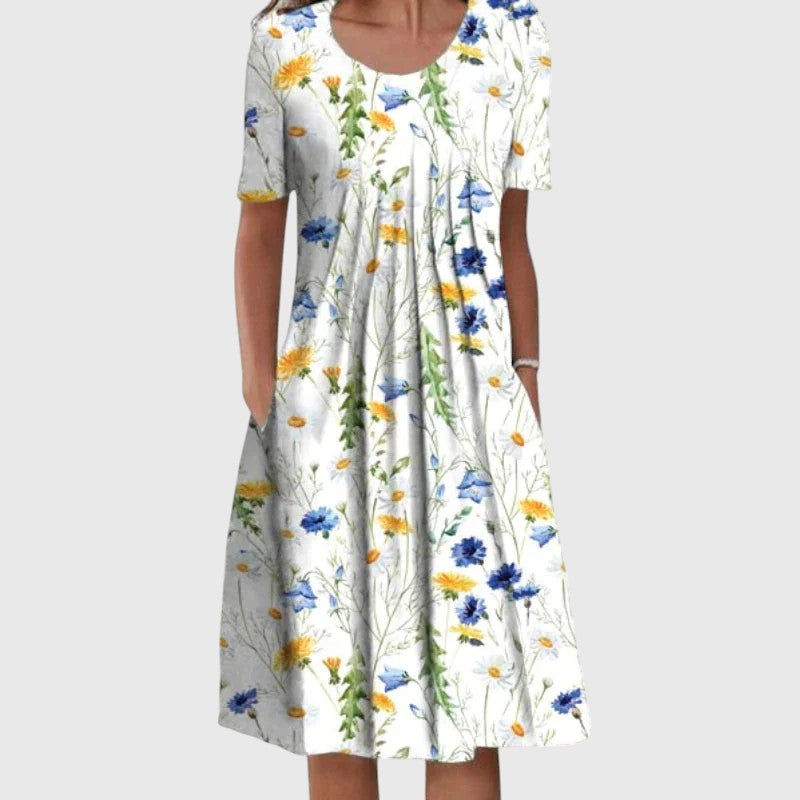 Printed Short Sleeve Midi Dress