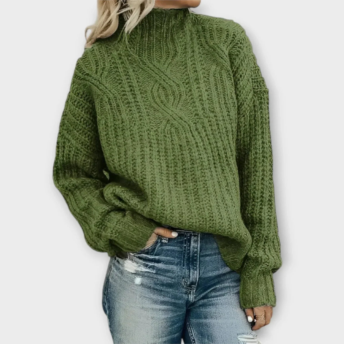 Women's Cable-Knit Sweater Mock Neck Warm