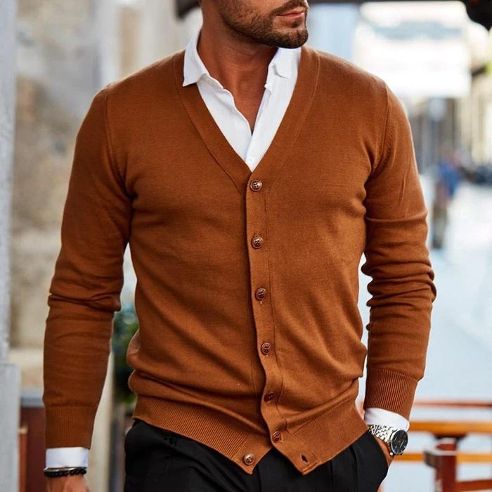 Men's V Neck Button Front Cardigan