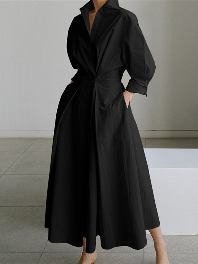 Women's Midi Dress Button Front Closure