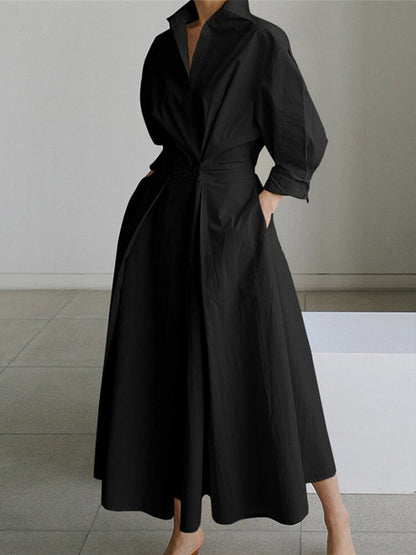 Women's Maxi Dress Long Sleeves Gathered Waist