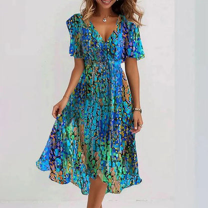 Women's Midi Dress V-Neck Flutter Sleeves