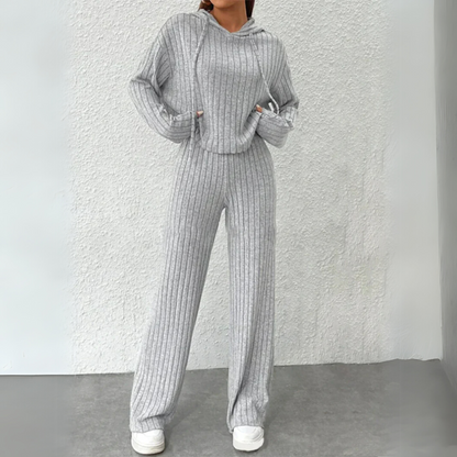 Women's Ribbed Hooded And Pants Set