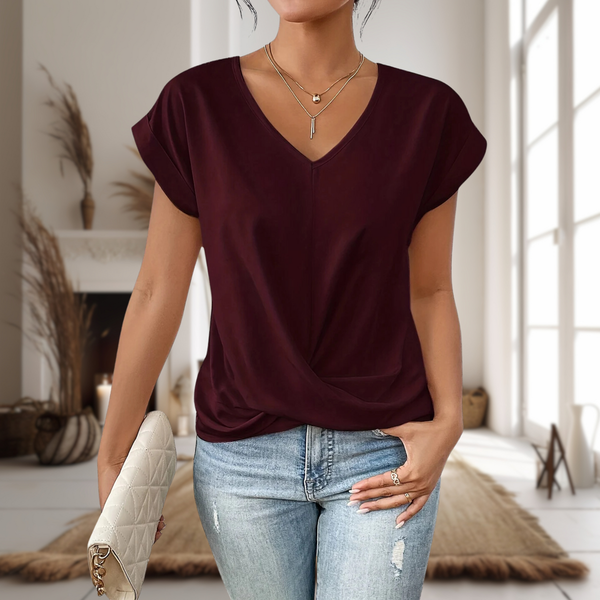 Women's V-Neck Twist Front