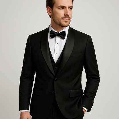 Men's Slim Fit 3-Piece Suit Set Formal Black