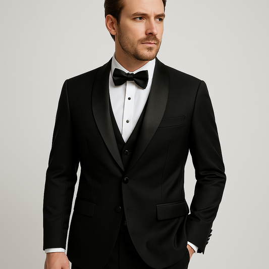 Men's Slim Fit 3-Piece Suit Set Formal Black